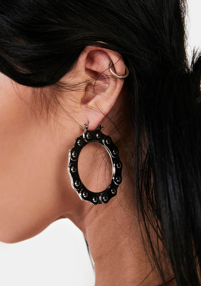 Distortion Roller Chain Hoop Earrings
