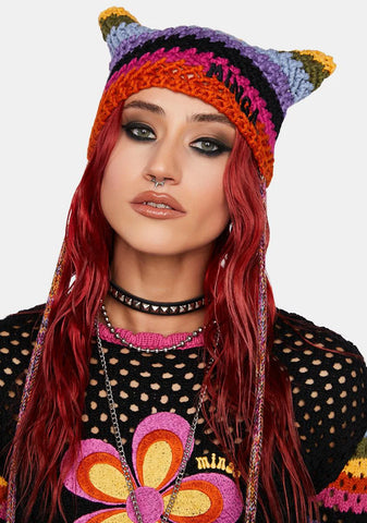 Joy Rainbow Striped Knit Tie Hat