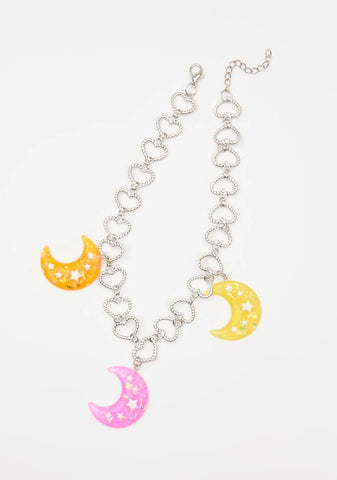 Sweet Shimmering Moonlight Heart Chain Necklace