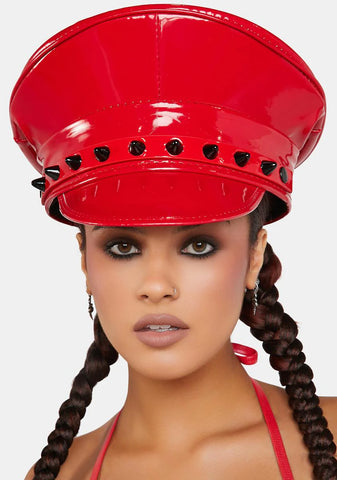 Spiked Red Patent Captain Hat
