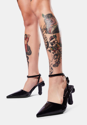 Black Patent Vegan Dick Heel Slingback Pumps