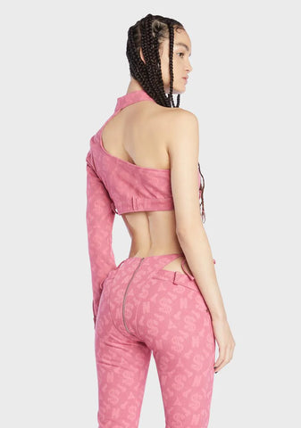 Pink Monogram Denim One Shoulder Jacket