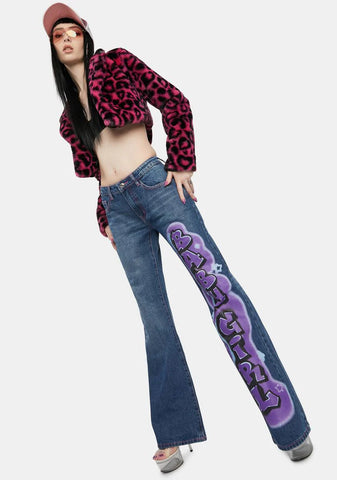 Baby Girl Graffiti Print Low Rise Jeans