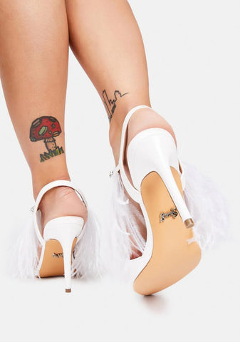 White Feather And Rhinestone Heels
