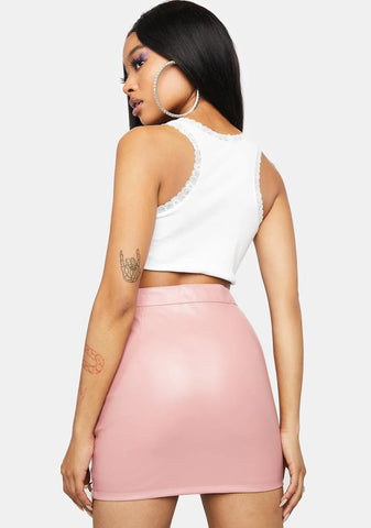 Baesic Satisfied Smirk Vegan Leather Lace Up Skirt