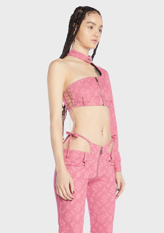 Pink Monogram Denim One Shoulder Jacket