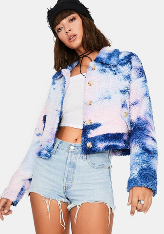 Sherbet All Bundled Up Tie Dye Sherpa Jacket