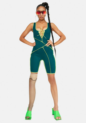 Adventure Driven Contrast Stitch Lace Up Tank Romper