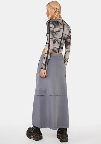 Ruby Stone Blue Maxi Tech Cargo Skirt