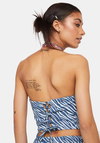 Zebra Print Denim Corset Top