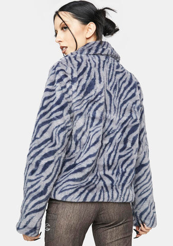 Zebra Fierce Heart Faux Fur Jacket