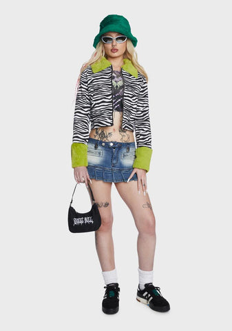 Zebra Print Fur Trim Jacket