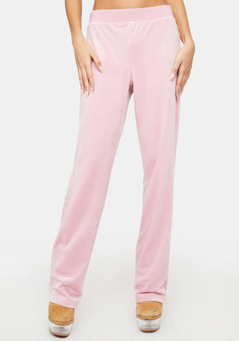 Rose Luxe Velour Rhinestone Logo Sweatpants