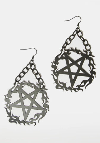 Evil Burns Flame Pentagram Earrings