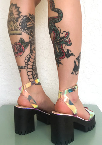 Iridescent Nixie Platform Sandals