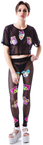 Worped on Acid Patched Mesh Leggings