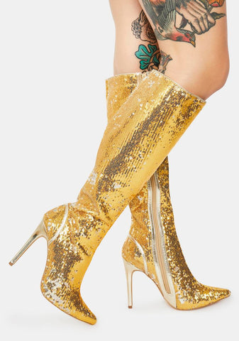 Red Carpet Walk Sequin Knee High Boots