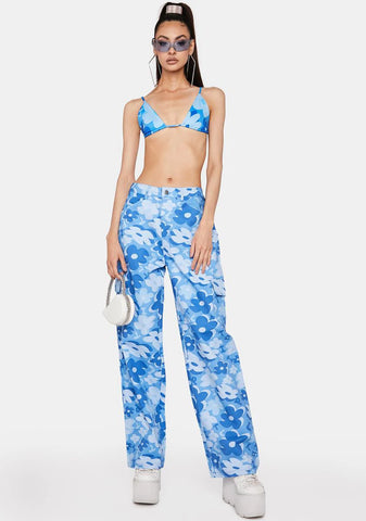 Blue Vacay Floral Cargo Pants