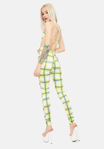 Stand For Something Plaid Open Back Jumpsuit