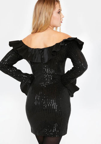 Statement Ruffle Sequin Mini Dress