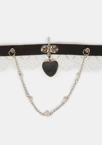 Onyx Polished Hearts Lace Choker