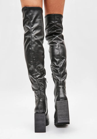 Reverb Vegan Leather Over The Knee Block Heel Boots