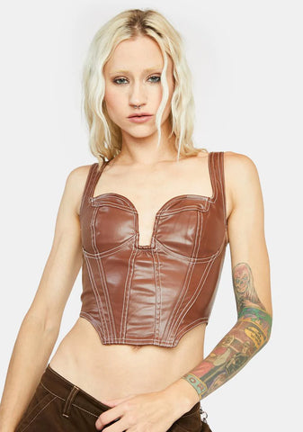 Chocolate Ride Or Die Vegan Leather Bustier