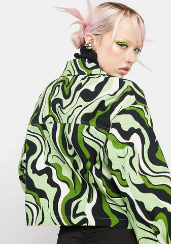 Green Swirl Print Schacket