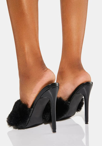 Noir You Need Me Faux Fur Mules