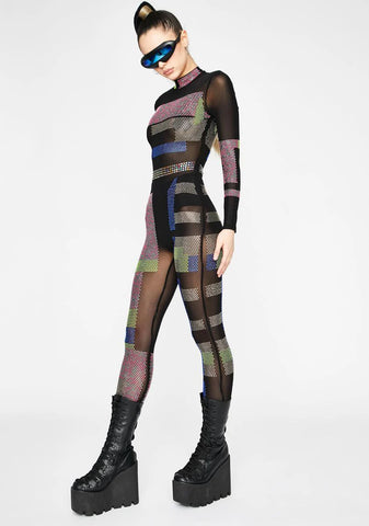 Pixel Prism Rhinestone Jumpsuit