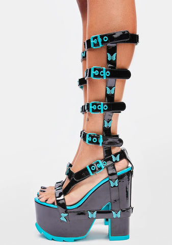 Nightcall Hi Teal Butterfly Platform Heels