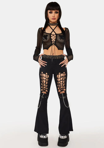 Alternative Rebel Cutout Sexy Bell-Bottom Trousers
