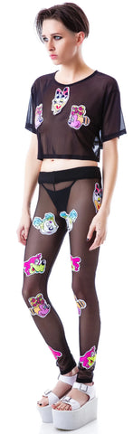 Worped on Acid Patched Mesh Leggings