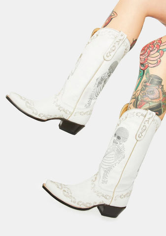 White Selfie Cowboy Boots