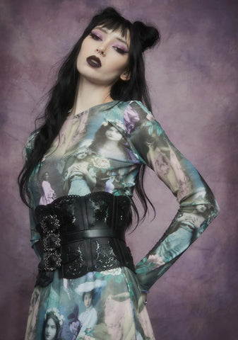 Ink And Feather Portrait Print Long Sleeve Top