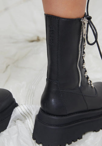 Synth Unisex Genuine Leather Square Toe Combat Boots