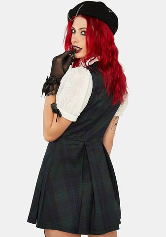 Skull Puff Sleeve Plaid Mini Dress