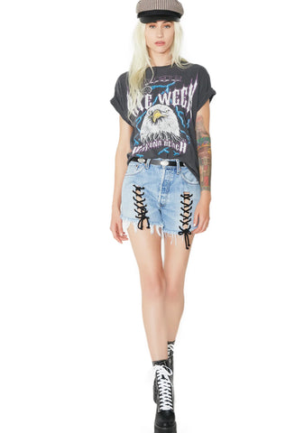 Denim Lace-Up Shorts