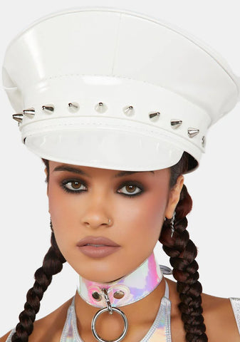 Spiked White Patent Captain Hat