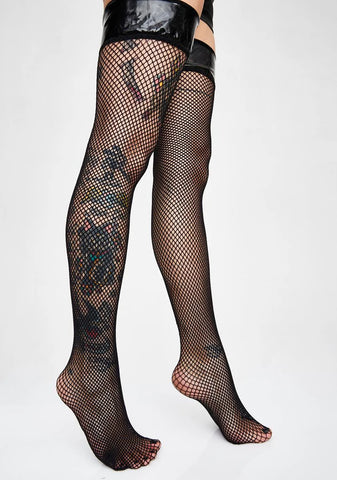 Madame Midnight Thigh High Fishnet Stockings