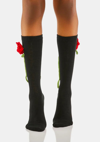 Ruby Midnight Bloom Crochet Socks
