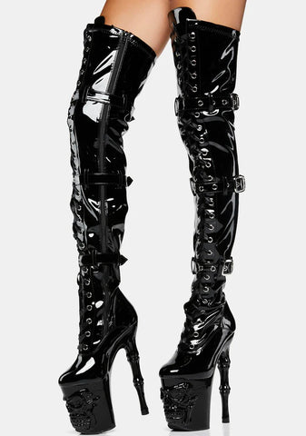 Rapture-3028 Patent Thigh High Boots