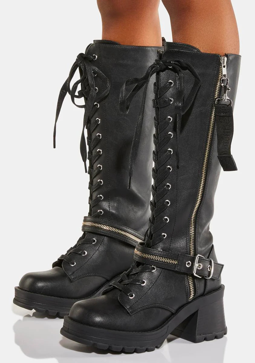 Bratty-206 Knee High Combat Boots