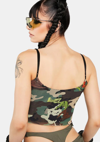 Self Love Camo Plunge Mesh Top