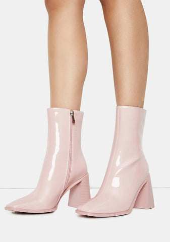 Pink Patent Belle Heeled Boots