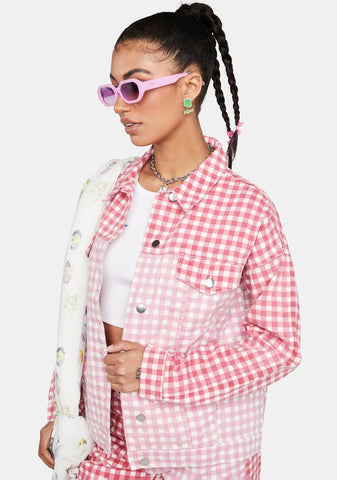 Two-Tone Gingham Denim Jacket