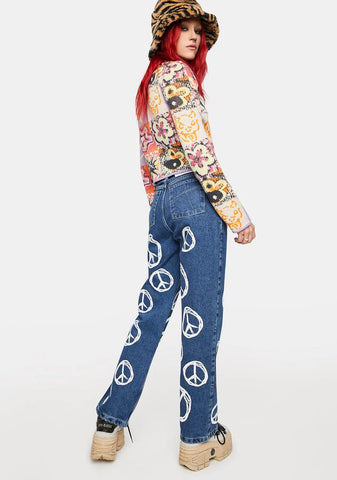 Peace Printed Hope Release Jeans