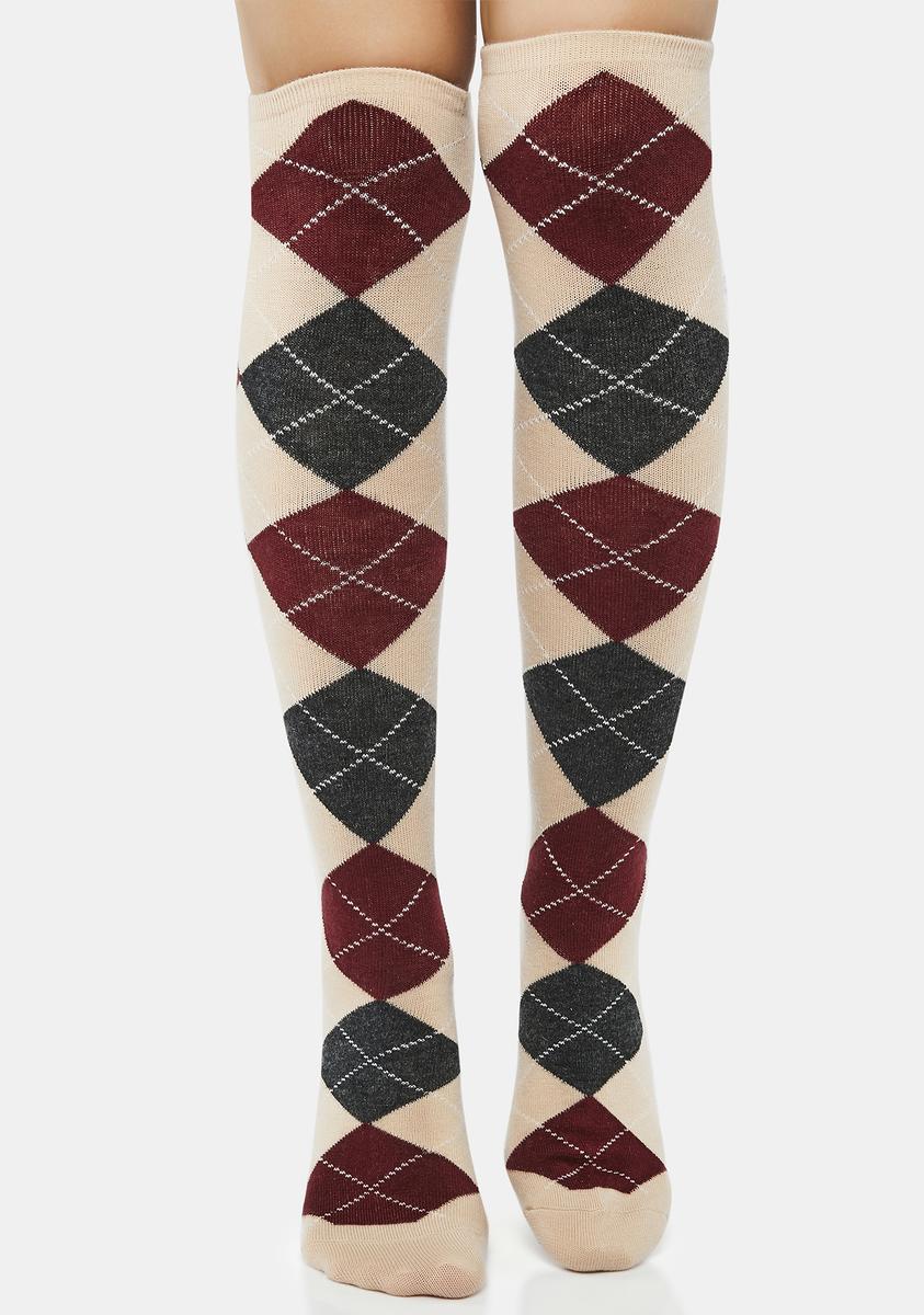 Argyle Cashmere Blend Knee High Socks