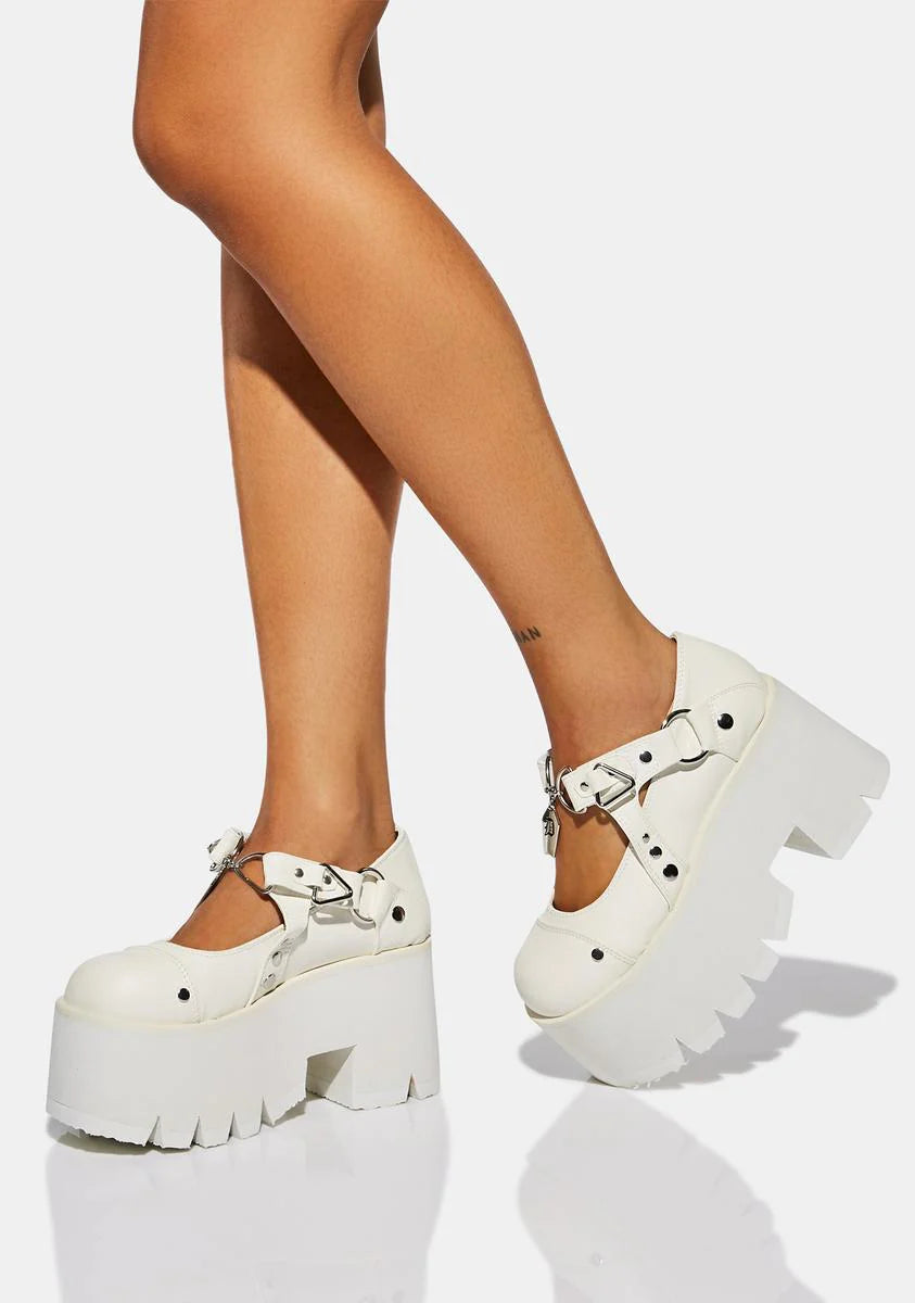 White Laid To Rest Platform Mary Janes