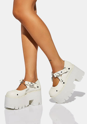 White Laid To Rest Platform Mary Janes